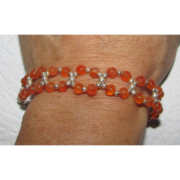 Sterling Silver Carnelian Beaded Bracelet - NEW - Picture 1 of 9